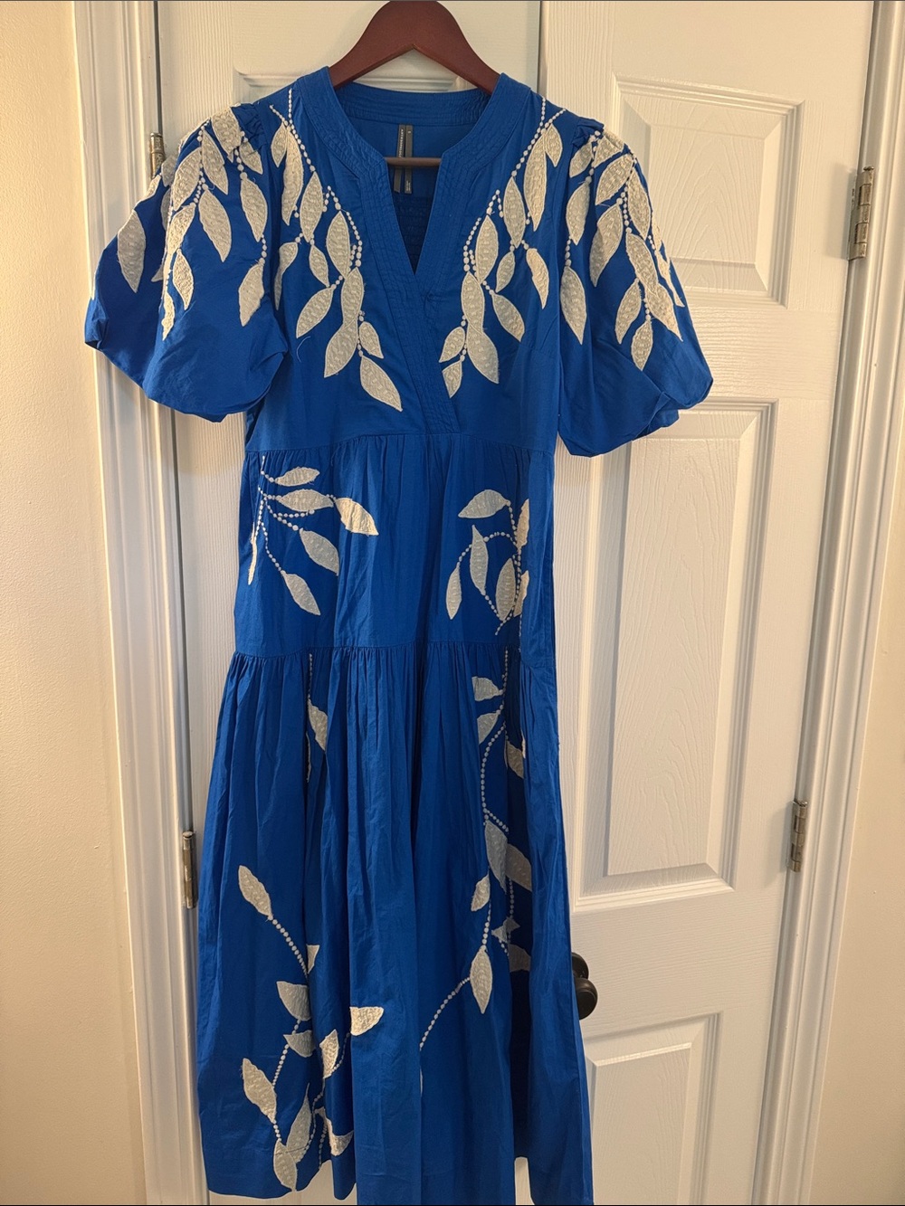 Anthropologie Cobalt Blue Embroidered Maxi Dress